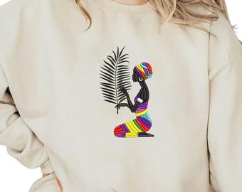 EMBROIDERED Afro Woman Sweatshirt, Black History Sweater, African Pride, Black Women Hoodie, Human Rights Sweat, Black Lives Matter Sweater