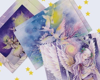 Christmas Postcards Set of 6, Holiday Post Cards, Christmas Angel, Doves, Greeting Cards Set