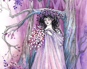 Fantasy Art Print | Giclée Print | Goddess Woodland Sprite | Enchanted Magical Forest Spirit Artwork | Just Before Dawn