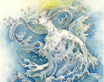 Fantasy Surreal Art "I Am Water" Giclée Art Print, Water Spirit Sprite Goddess Nymph Fine Art Print