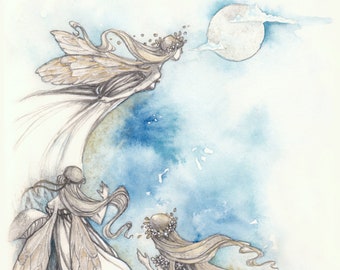 Fairy Art, Faerie Dance, Faerie Circles Mushrooms, Giclée Print; Fantasy Art Print