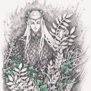 Elven Lord Art Print: Emerald Ivy, Middle Earth Fantasy (5x7)