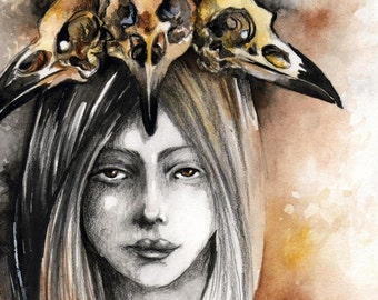 Dark Fantasy Art "Corvus" Gothic Portrait of Girl with Crows