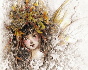 Fantasy Art Print, Autumn Faerie, Fairy, Fae