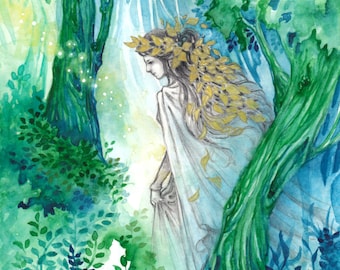 Celtic Woodland Sprite Fae Guardian, "Forest Spirit", Nature Spirit Giclée Art Print, Fantasy Artwork