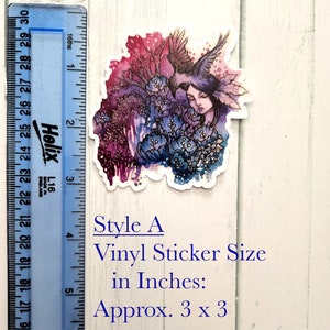 Unique Flower Girl Art Stickers 4 Styles Laminated Vinyl Die Cut Sticker Flowers & Feathers Notebook, Water Bottle image 4