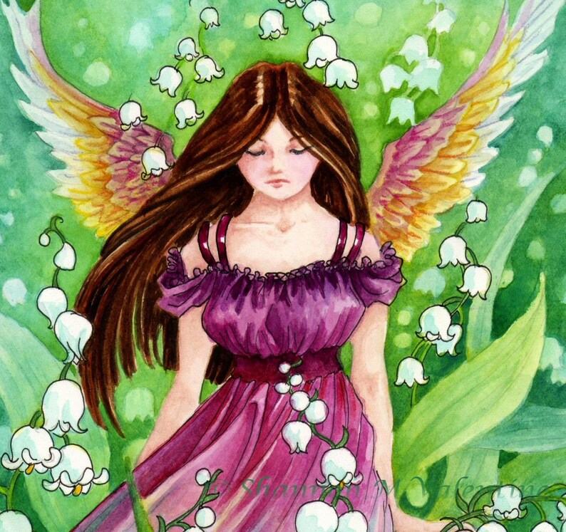 Original Watercolor Painting, OOAK, Lily of the Valley, Original Art, Fantasy Art, Angel Art image 2