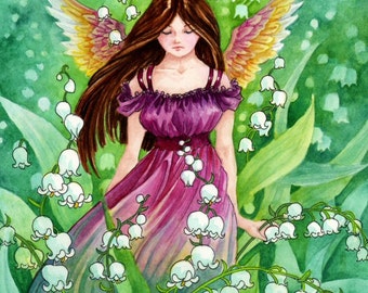 Original Watercolor Painting, OOAK, "Lily of the Valley", Original Art, Fantasy Art, Angel Art
