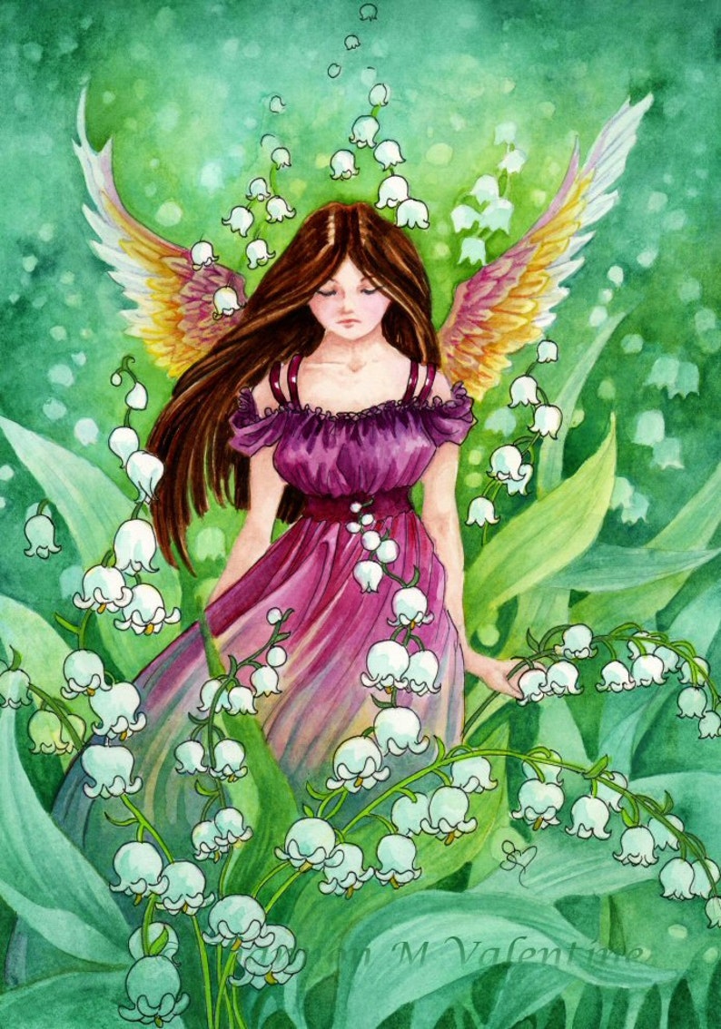 Original Watercolor Painting, OOAK, Lily of the Valley, Original Art, Fantasy Art, Angel Art image 1