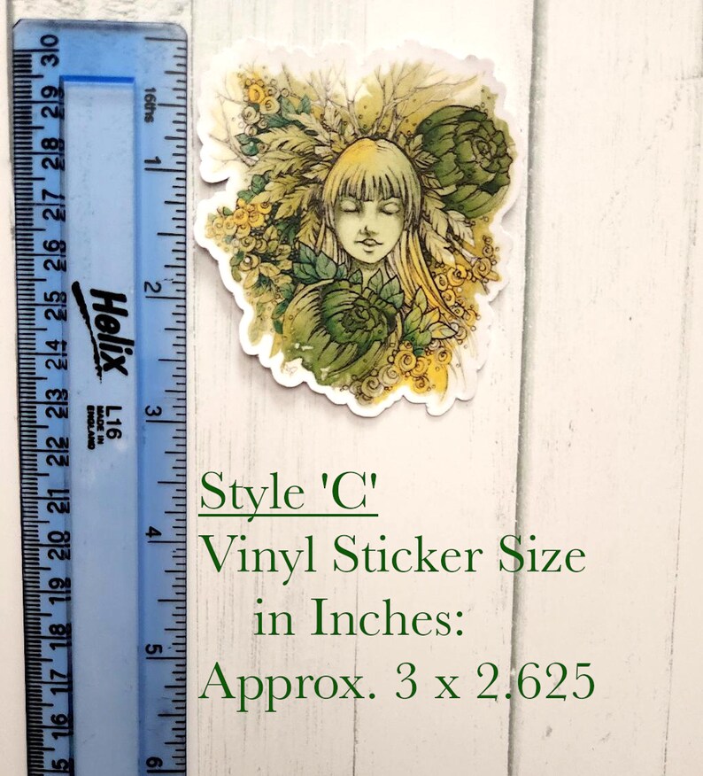 Unique Flower Girl Art Stickers 4 Styles Laminated Vinyl Die Cut Sticker Flowers & Feathers Notebook, Water Bottle image 8