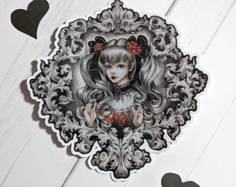 Dark Fantasy Art Sticker | 2 Sizes | Laminated Vinyl Die Cut Sticker | Gothic "Paper Hearts", Notebook, Water Bottle