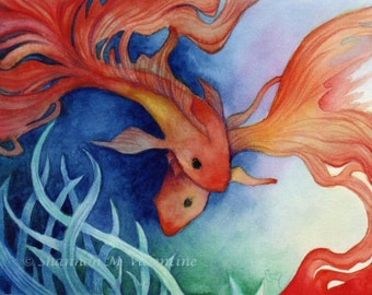 Fantasy Art Print "Koi Dream" Gold Fish Painting