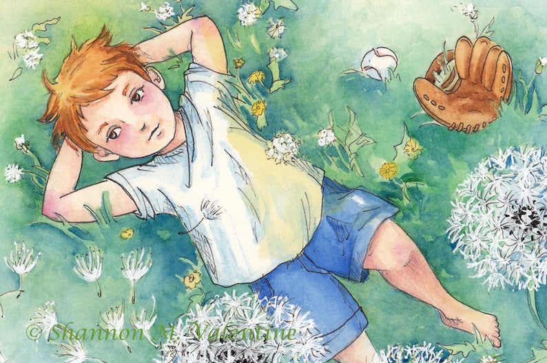 Children's Art, Boy Art Summer Day Signed 5x7 and 8x10 Limited Edition Art Print image 2