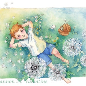 Children's Art, Boy Art Summer Day Signed 5x7 and 8x10 Limited Edition Art Print image 1