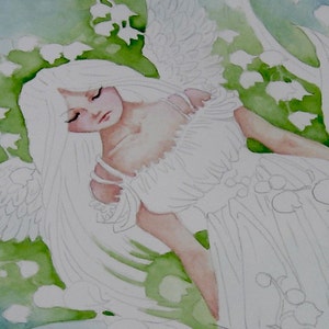 Original Watercolor Painting, OOAK, Lily of the Valley, Original Art, Fantasy Art, Angel Art image 4