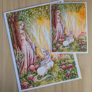 Medieval Fantasy Art Maiden and Unicorn Whimsical Giclée Art Print Limited Edition image 4