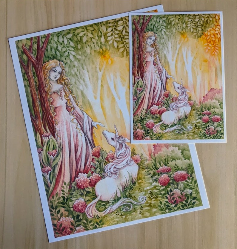 Medieval Fantasy Art Maiden and Unicorn Whimsical Giclée Art Print Limited Edition image 4