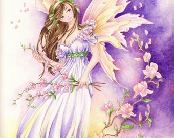 Original Watercolor Art, Fantasy Fairy Art, "Southern Breeze", 8x11 Original Painting, OOAK