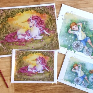 Fantasy Unicorn Art Print Love Is Mother & Baby Unicorns 5x7 8x10 Prints image 3