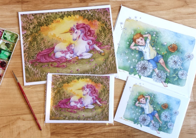 Fantasy Unicorn Art Print Love Is Mother & Baby Unicorns 5x7 8x10 Prints image 3