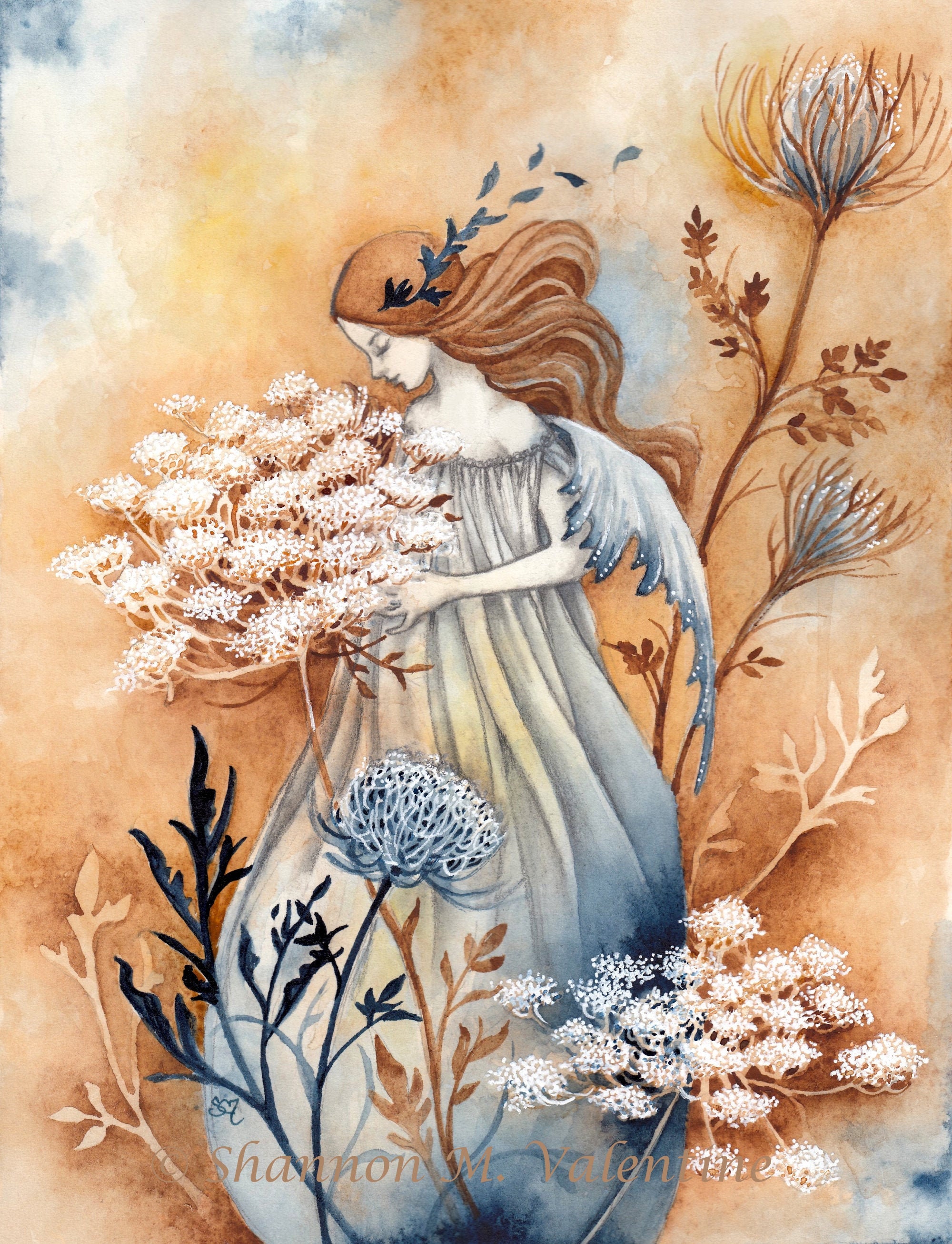 Flower Fairy Faerie Art Print "Pious Wish", Nature Spirit Giclée Art Print, Fantasy Artwork, Queen Anne's Lace