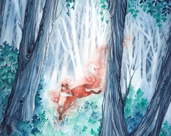 Fox Art Print "Fox Magic", Giclée Art Print, Enchanted Magical Forest Wildlife Artwork