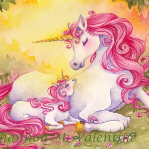 Fantasy Unicorn Art Print Love Is Mother & Baby Unicorns 5x7 8x10 Prints image 2