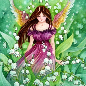Original Watercolor Painting, OOAK, Lily of the Valley, Original Art, Fantasy Art, Angel Art image 5