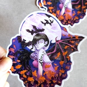 Dark Fantasy Gothic Sticker Laminated Vinyl Die Cut Sticker Demon Girl Bats Batty Sticker for Laptop, Notebook, Water Bottle image 2