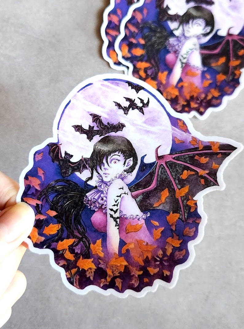 Dark Fantasy Gothic Sticker Laminated Vinyl Die Cut Sticker Demon Girl Bats Batty Sticker for Laptop, Notebook, Water Bottle image 2