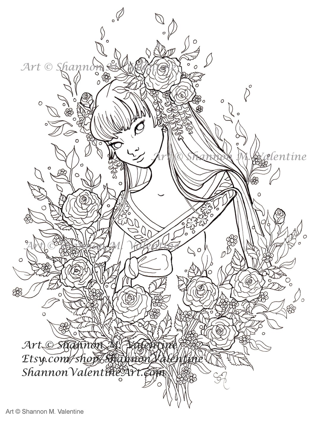 Printable Coloring Page, Instant Digital Download, Cute Girl With ...