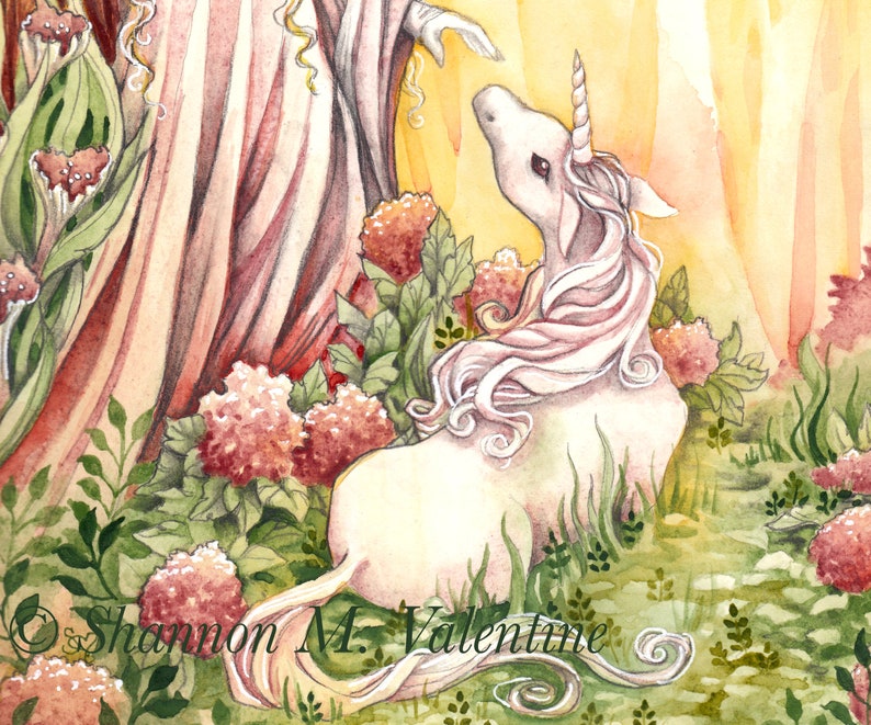 Medieval Fantasy Art Maiden and Unicorn Whimsical Giclée Art Print Limited Edition image 2