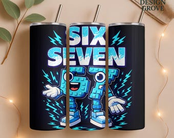 Six Seven 67 Meme Tumbler Wrap | Funny Cartoon PNG (20oz Skinny Tumbler)
