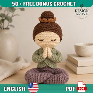 Yogi Doll Crochet Pattern PDF, Low Sew Meditation Amigurumi, Lotus Pose Yoga Teacher Gift, Calm Desk Buddy