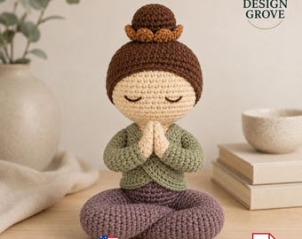 Yogi Doll Crochet Pattern PDF, Low Sew Meditation Amigurumi, Lotus Pose Yoga Teacher Gift, Calm Desk Buddy