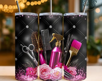 Salon Tools Tumbler Wrap, Pink Gold Glam, 20oz Skinny (PNG Digital Download)