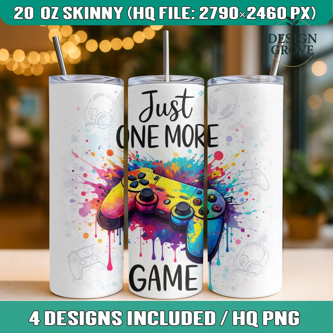 Just One More Game – Gamer Tumbler Wrap PNG, Colorful Controller Design ...