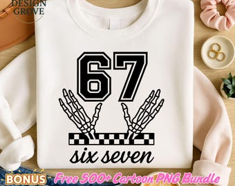 67 Meme Skeleton Hands SVG | Checker Shirt Design (Digital Download)