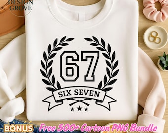 67 Six Seven Meme Crest SVG / Design per maglietta con corona d'alloro (download digitale)