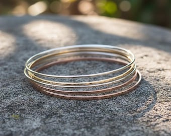 Gold, Silver & Rose Gold Plated Stackable Bangle Set – Elegant Mixed Metal Bracelets for Women
