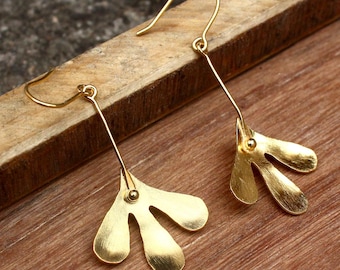Handmade 18k Gold-Plated Brass Leaf Dangle Earrings - Botanical Jewelry