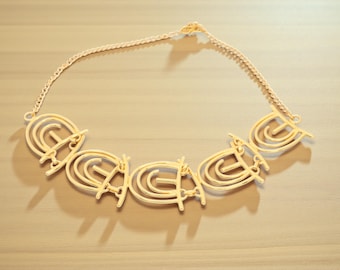 18K Gold Plated Geometric Statement Necklace, Modern Art Deco Chain