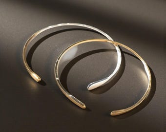 Minimalist Gold and Silver Plated Cuff Bracelet - Adjustable Design