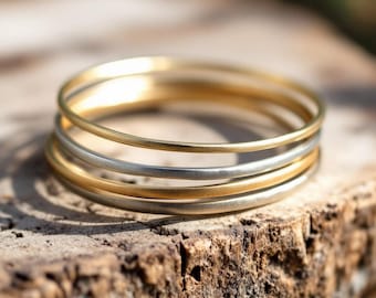 Gold Plated & Silver Plated Bangles • Minimalist Stacking Bracelet Set • Dainty Mixed Metal Jewelry