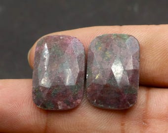 Natural Ruby Zoisite sapphire Gemstone Pair – Beautiful Hand-Cut Rose Cut Rectangular Cabochons , Perfect for jewelry