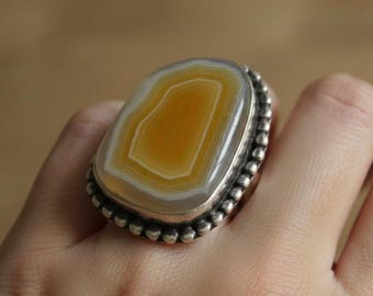 Natural Agate Silver-Filled Ring, Elegant Gemstone Statement Jewelry - Gift for her