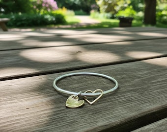 Heart Charms Silver Bangle Bracelet with Gold & Silver  – Minimalist and Elegant Jewelry