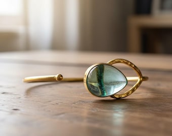 Handmade 18K Gold Plated Blue Topaz Bangle – Minimalist December Birthstone Jewelry