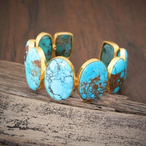 Handcrafted Bangle 18k Gold Plated - Natural Turquoise Gemstone Jewelry - Gift for her - Adjustable Bangle