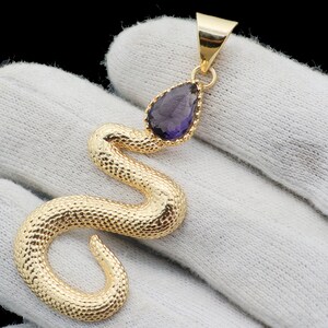 18K Gold Plated Snake Pendant , Amethyst Quartz Gemstone Pendant, Serpent Jewelry, Gothic Jewelry Gift for Her